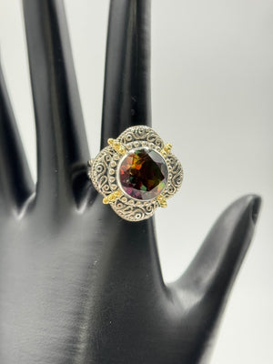 Bali Designs Sterling Silver &18K Gold Accents Round Watermelon Quartz Ring, Size 8
