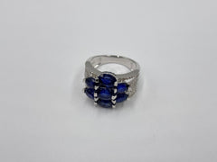 Colleen Lopez Sterling Silver Oval Sapphire Cluster Ring, Size 7