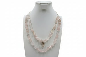 Herkimer Mines Sterling Silver Rose Quartz Double Station Necklace, 18"