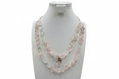 Herkimer Mines Sterling Silver Rose Quartz Double Station Necklace, 18"
