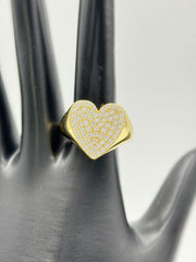 Absolute Sterling Silver Gold-Tone Pavé Heart Signet Ring Size 8