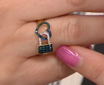 Rarities Sterling Silver Goldclad  0.37ctw Blue Diamond Heart & Lock Vermeil Ring, Size 6