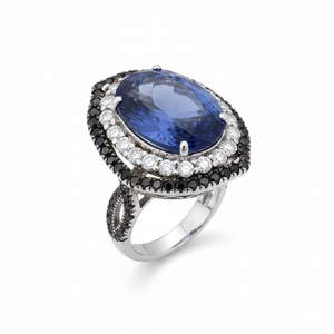 Colleen Lopez Sterling Silver Fluorite, Black Spinel &White Zircon Ring, Size 6