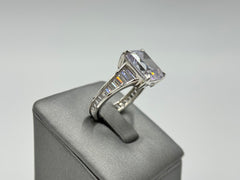 Absolute Sterling Silver "Hall of Mirrors" Emerald-Cut CZ Baguette Ring, Size 7