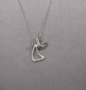 Colleen Lopez Sterling Silver TwoTone .09ctw Diamond Angel Pendant with Chain, 18"