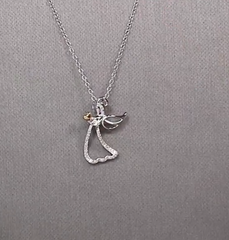 Colleen Lopez Sterling Silver TwoTone .09ctw Diamond Angel Pendant with Chain, 18"