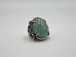 Jade of Yesteryear Sterling Silver Jade & Pink Corundum Ring, Size 7
