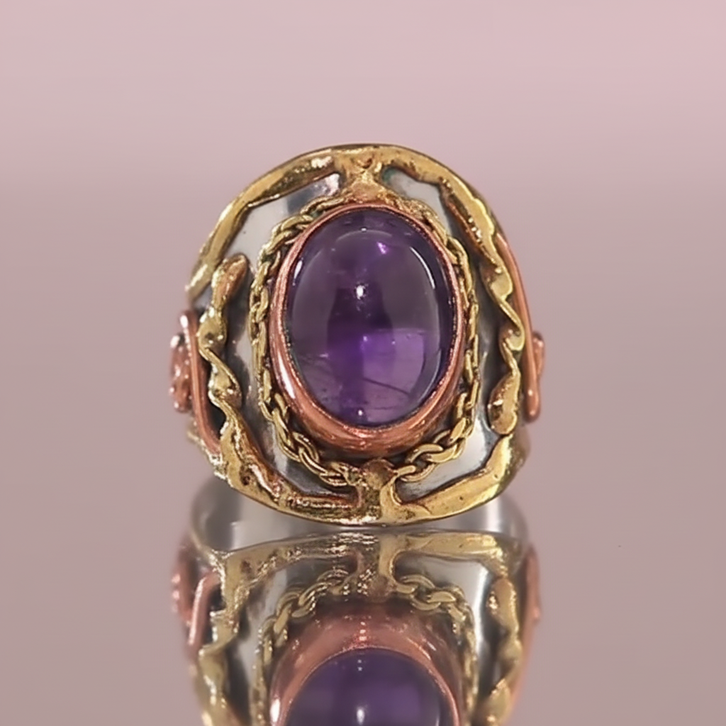 Anju Simulated Amethyst Oval Adjustable Ring