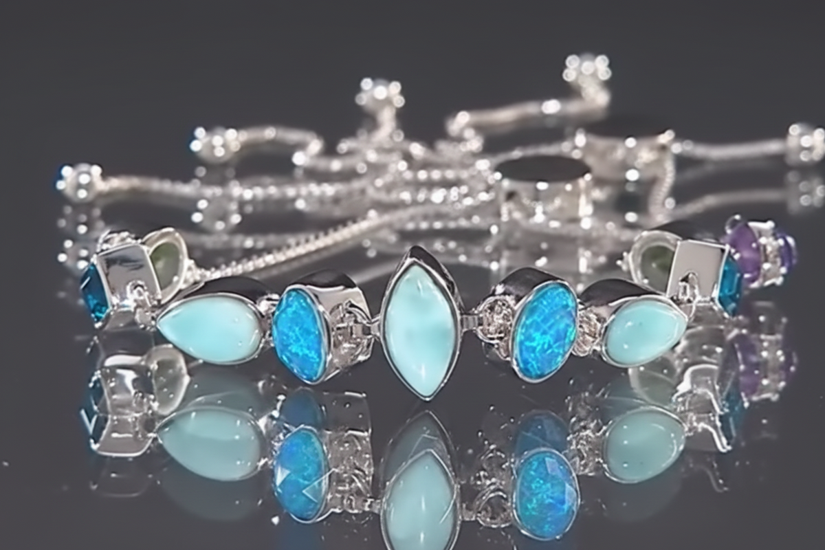 Traveler's Journey Larimar & Simulated Opal Quartz Doublet Bracelet