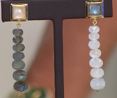 Rarities Sterling Silver Gold-clad Labradorite & Moonstone Mismatch Drop Earrings