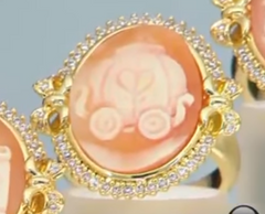 AMEDEO Goldtone "Miniatura" 20mm Cameo  Chariot Crystal Ring, Size 7