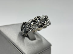 Bali RoManse Sterling Silver Black Spinel Curb Link Band Ring, Size 12