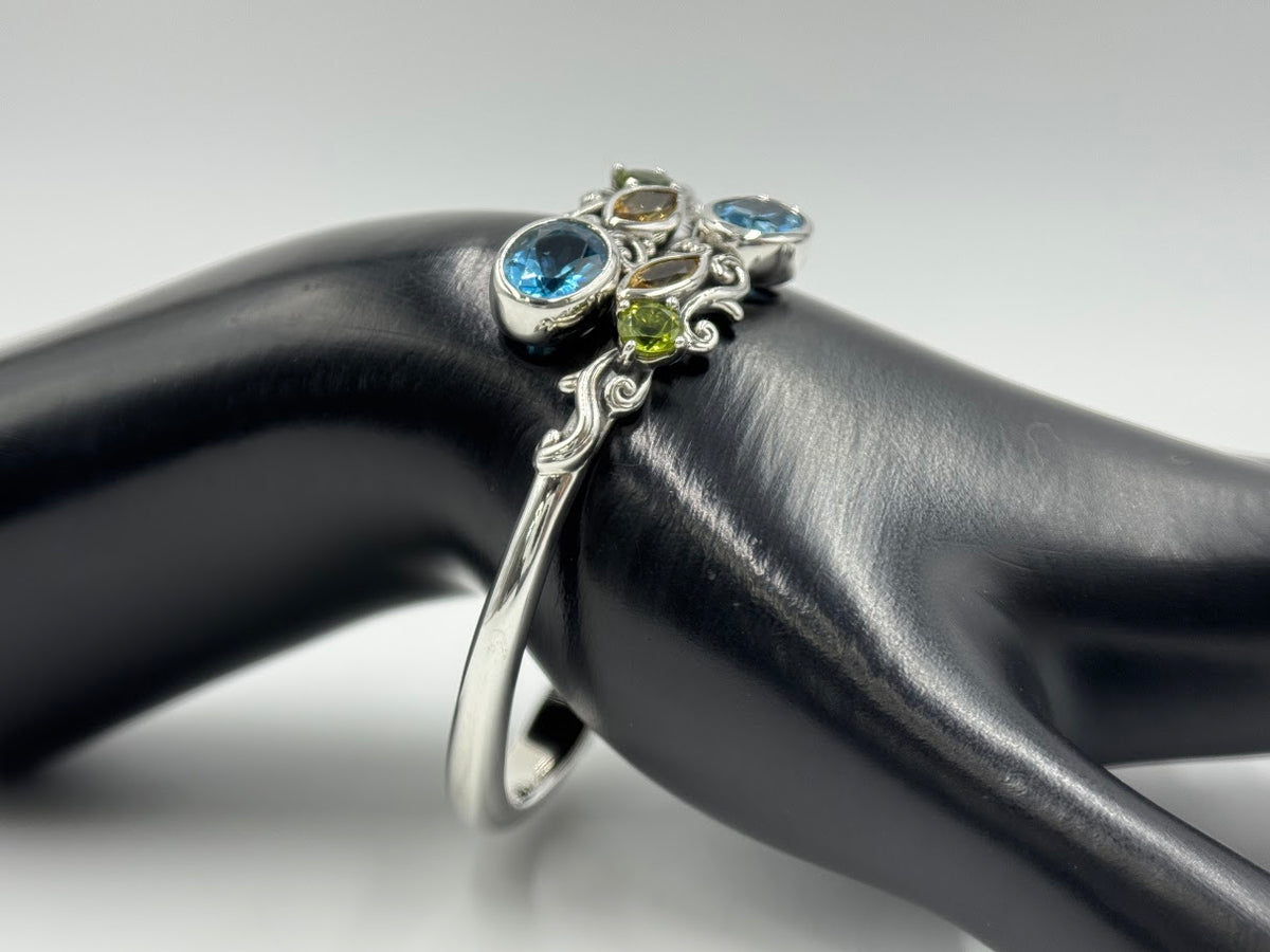 Artisan Crafted Sterling Silver Multi Stone Bypass Hinge Bracelet, 6-1/4"