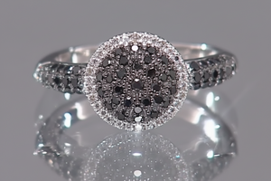 Sterling Silver .33ctw Black & White Pave Diamond Ring, Size 7