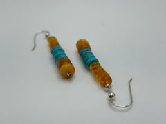 Jay King Sterling Silver Amber & Turquoise Disc Drop earrings, 1-1/2"
