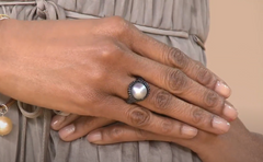 Honora Cultured White Pearl 11.5mm & 2.00cttw Black Spinel Ring, Sz 8