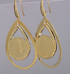 Bellezza Bronze "Civetta" 100 Lira Micro Coin Teardrop Earrings