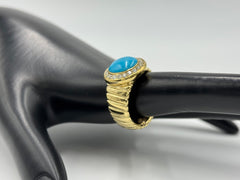 Colleen Lopez Turquoise Cabochon & White Topaz Halo Goldtone Ring, Size 8