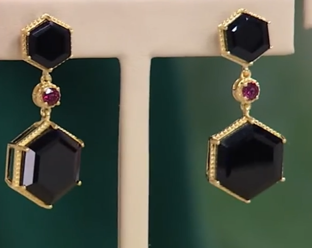 Rarities Sterling Silver Goldclad Onyx Hexagon Drop Earrings