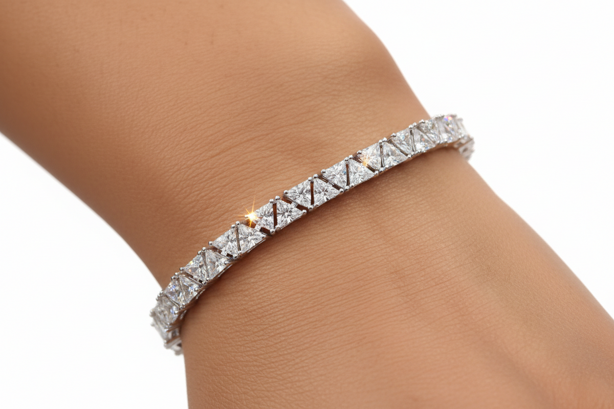 Absolute Sterling Silver Cubic Zirconia Trilliant-Cut Tennis Bracelet, 8"