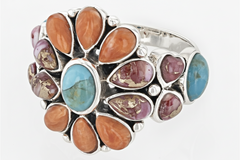 JTV Sterling Silver Blue Composite Turquoise & Multi-Color Spiny Oyster Shell  Ring, Size 9