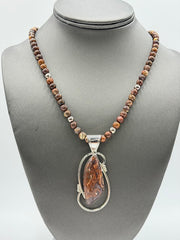 Jay King Sterling Silver Shitake Stone Pendant Beaded Necklace. 18"