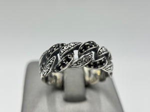 Bali RoManse Sterling Silver Black Spinel Curb Link Band Ring, Size 12