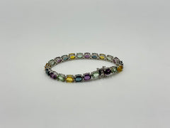 Absolute Sterling Silver Multicolor Gemstone Tennis Bracelet, 7"