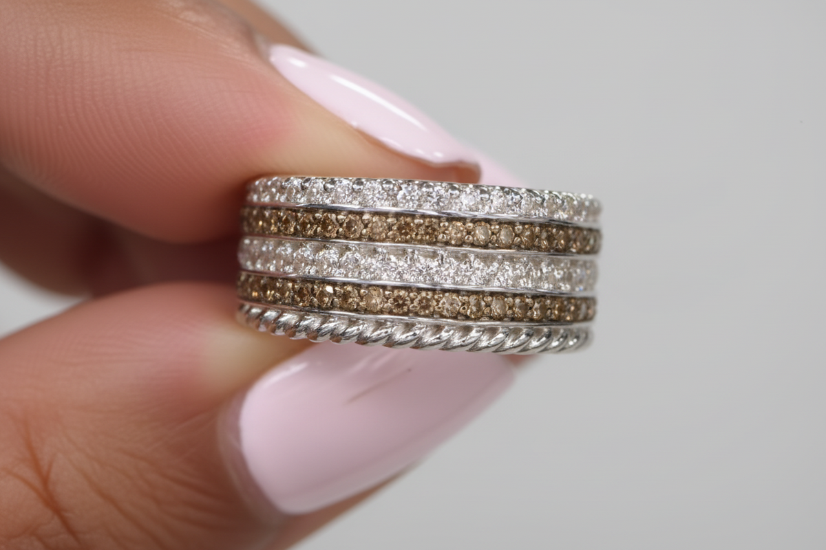 Colleen Lopez Sterling Silver 0.25ctw Champagne Diamond Rope Band Ring, Size 5