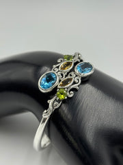 Artisan Crafted Sterling Silver Multi Stone Bypass Hinge Bracelet, 6-1/4"