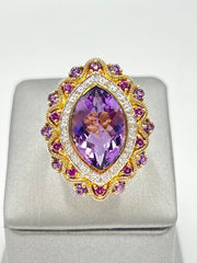 Victoria Wieck Sterling Silver Goldclad Marquise Amethyst & Garnet Ring, Size 6