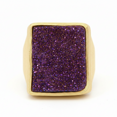 Rasa Living by Donna D'Cruz Drusy Quartz GoldPlated Sterling Silver Freeform Ring, Size 7