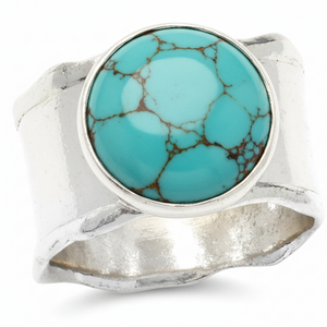 Israel Arts Sterling Silver Turquoise Cigar Band Ring, Size 8