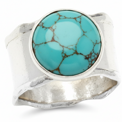 Israel Arts Sterling Silver Turquoise Cigar Band Ring, Size 8