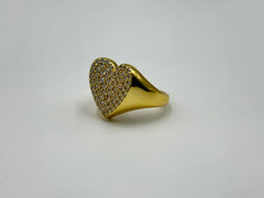 Absolute Sterling Silver Gold-Tone Pavé Heart Signet Ring Size 8