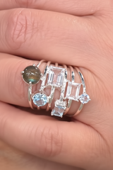Herkimer Mines Sterling Silver "Diamond" Quartz & MultiGem MultiRow Ring, Size 8