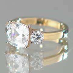 Absolute Sterling Silver Goldclad Cubic Zirconia Cushion & Round 3Stone Ring, Size 7