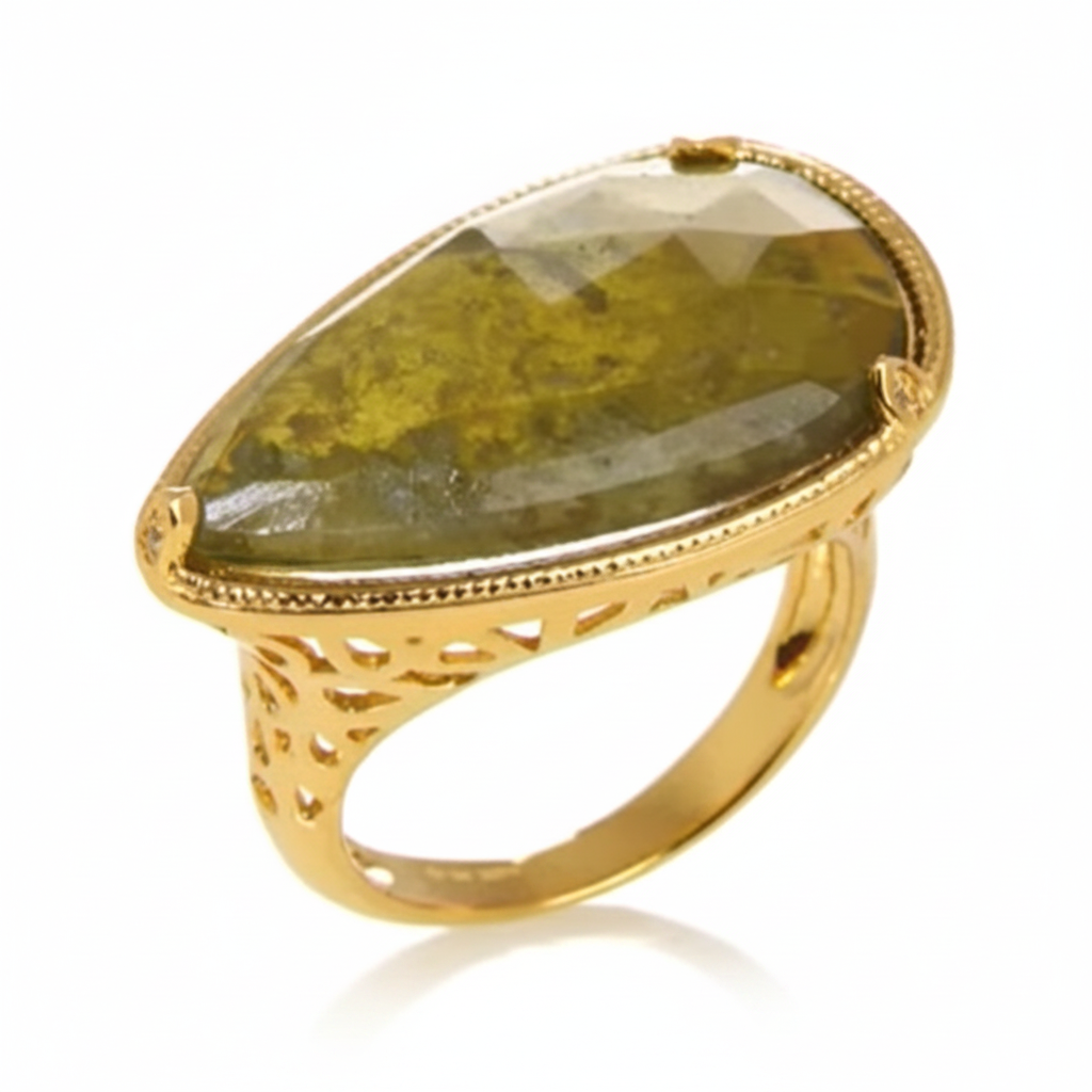 Heritage Gems Sterling Silver Vesuvianite & White Topaz Vermeil Ring, Size 6