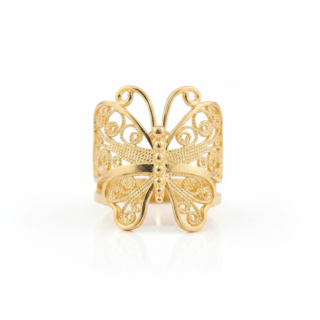 Ottoman Sterling Silver  Goldclad "Butterfly" Ring, Size 7