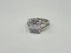 Absolute Sterling Silver "Hall of Mirrors" Emerald-Cut CZ Baguette Ring, Size 7