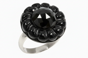 Jade of Yesteryear Sterling Silver Black Jade Cable Frame Ring, Size 9