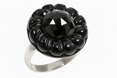 Jade of Yesteryear Sterling Silver Black Jade Cable Frame Ring, Size 9
