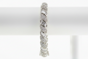 Absolute CZ Sterling Silver Round & Baguette San Marco Bracelet, 6-3/4"