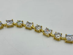Absolute Sterling Silver Goldclad Square/Round CZ Tennis Bracelet, 6-1/4"