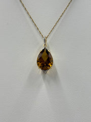Rarities Fine Jewelry Sterling Silver Goldclad Cognac Quartz Pear Pendant Necklace 18”