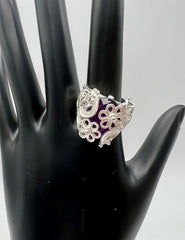 Ottoman Silver Bold Amethyst Wrapped Filigree Ring, Size 5