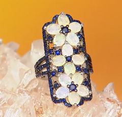 Rarities Sterling Silver Ethiopian Opal & Blue Sapphire Floral Ring, Size 6