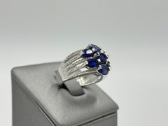 Colleen Lopez Sterling Silver Oval Sapphire Cluster Ring, Size 7