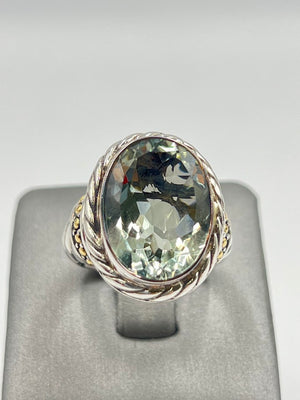 Bali RoManse Sterling Silver & 14k Accents Oval Prasiolite Twisted Cable Ring, size 9