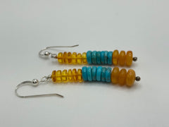 Jay King Sterling Silver Amber & Turquoise Disc Drop earrings, 1-1/2"